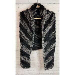 MARC by MARC JACOBS black white real rabbit fur striped sleeveless vest O/S